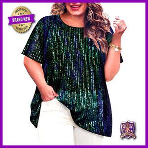 Plus Size Sequin Crewneck Tunic Party Top XL-5XL Sparkly Slimming